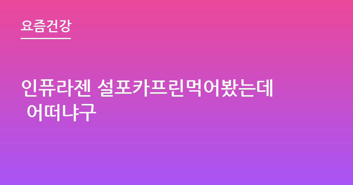 인퓨라젠 설포카프린먹어봤는데 어떠냐구