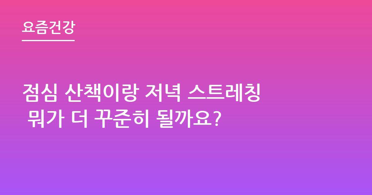 점심 산책이랑 저녁 스트레칭 뭐가 더 꾸준히 될까요?